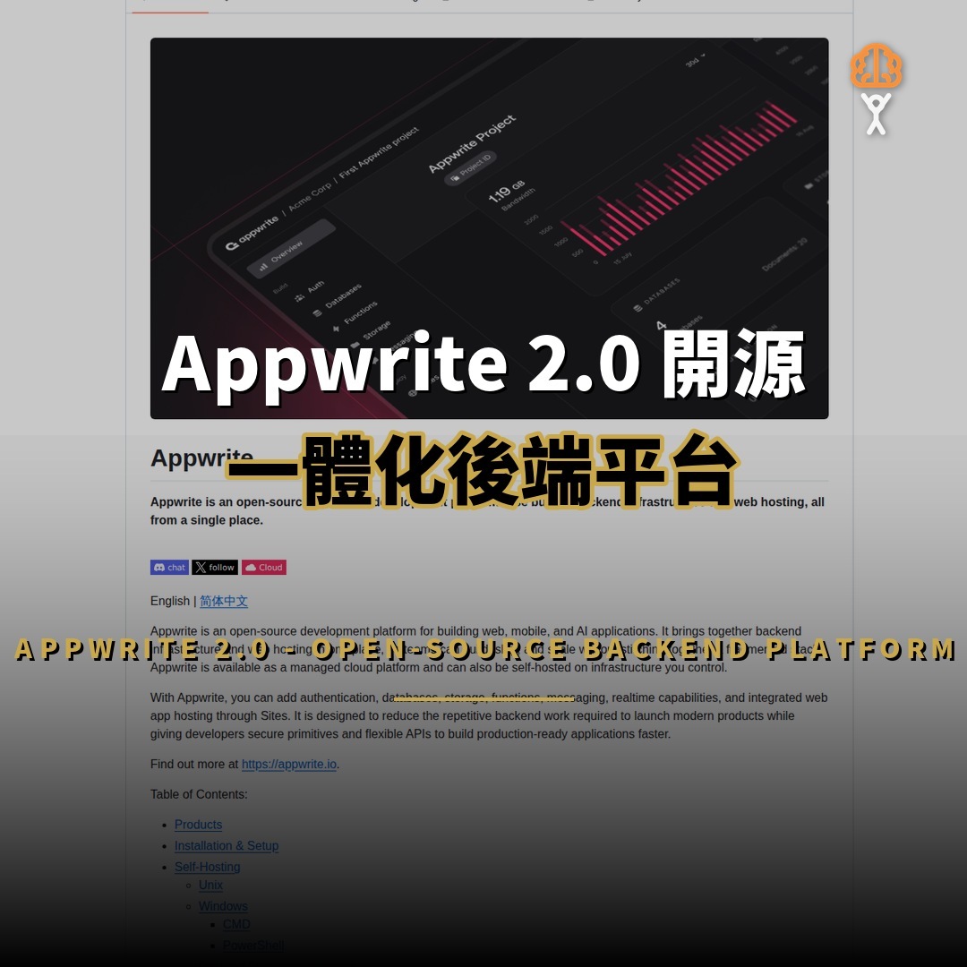 Appwrite 2.0 開源：57K 星一體化後端平台
