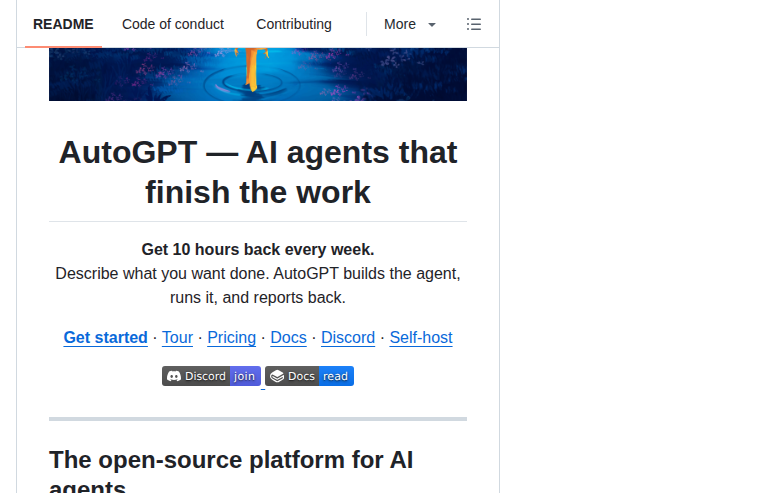 AutoGPT GitHub 主頁（185.8k stars + 項目描述）