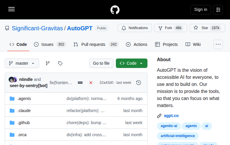 AutoGPT README 核心內容（四大介面 + 名人背書）