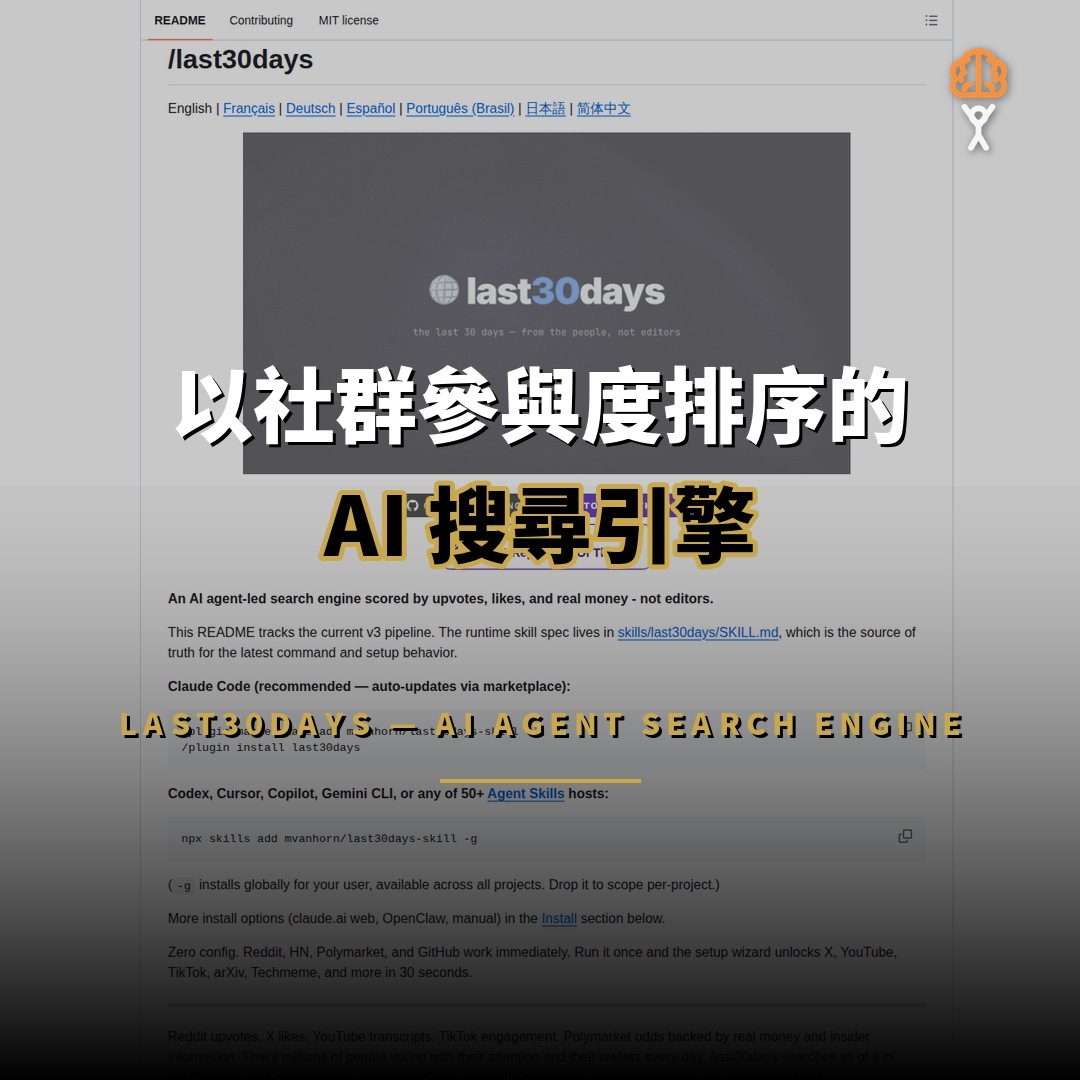 58K 星開源項目 last30days：以社群參與度排序的 AI 搜尋引擎