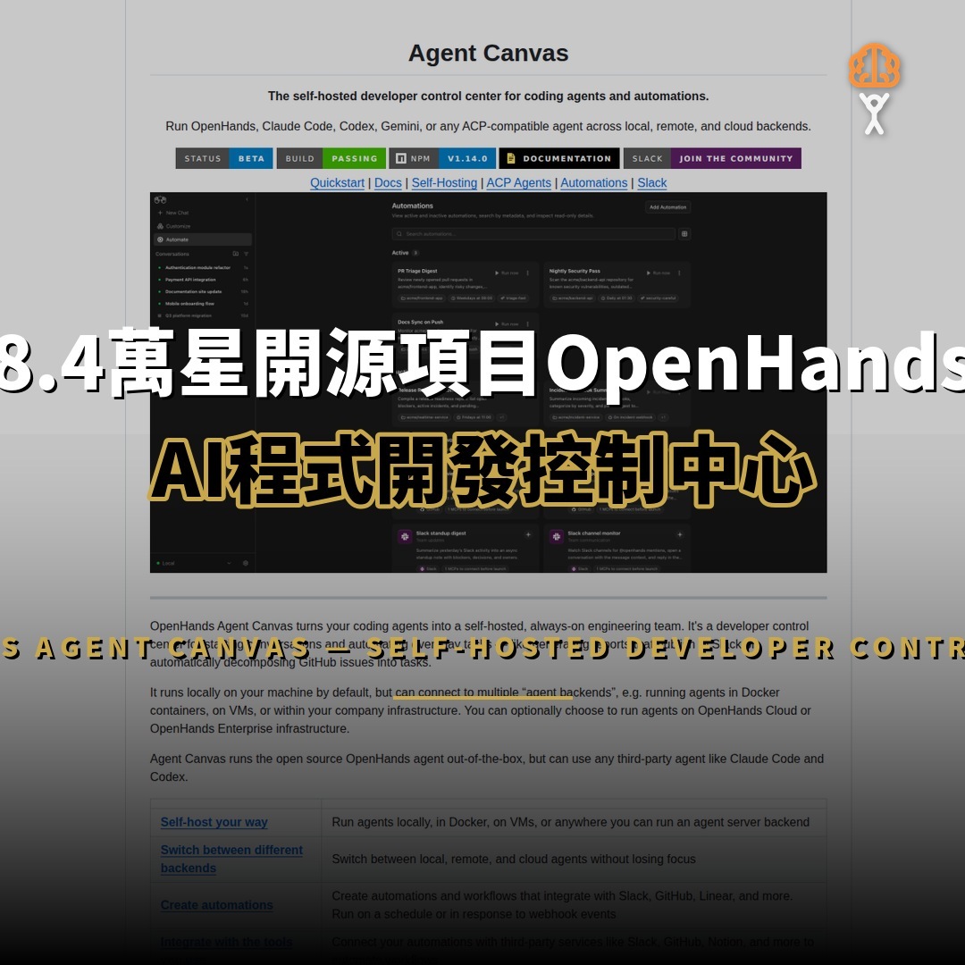 8.4萬星開源項目OpenHands：AI程式開發控制中心