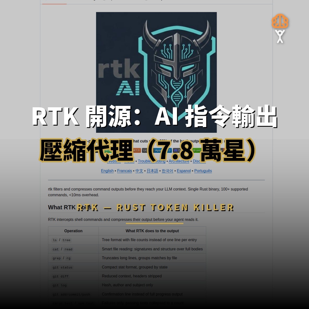 RTK 開源：Rust 開發的 AI 指令輸出壓縮代理