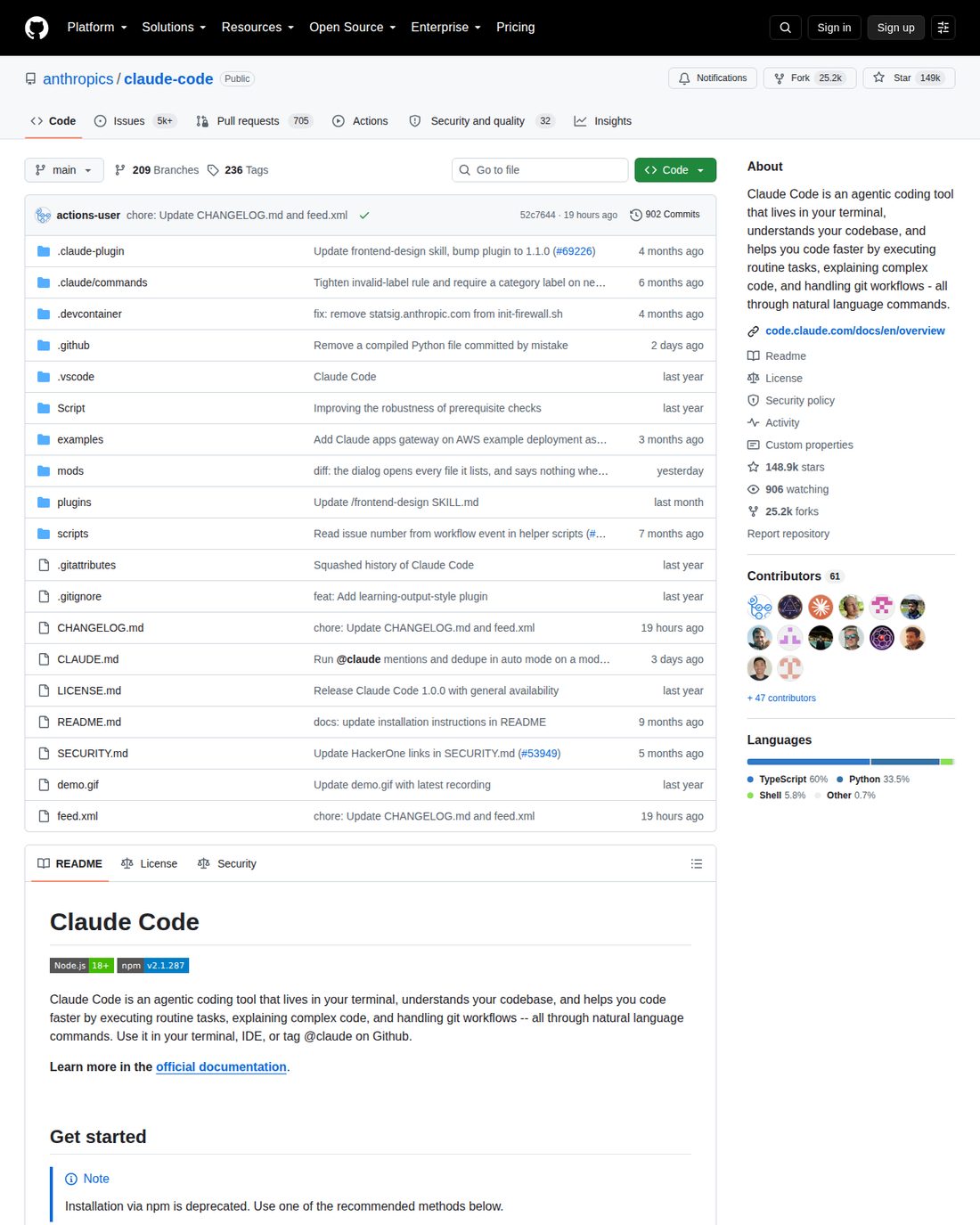 Claude Code 官方 GitHub 倉庫，顯示版本、issue 同更新記錄